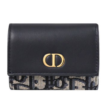 Christian Dior 30 Montaigne Veronia 緹花簡易三折小短夾.深藍