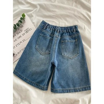 2026年夏季新款牛仔短褲女高腰松緊腰寬松直筒闊腿顯瘦五分褲大碼