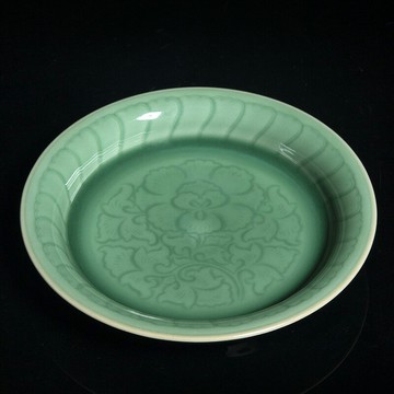 青瓷壺承茶盤托盤 家用梅子青釉下影雕干泡茶臺功夫茶具小型茶海