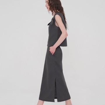 韓國姊妹情誼，亞麻襯衫裙套裝 - 深灰色