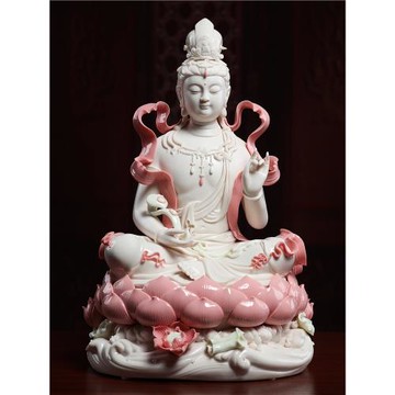 戴玉堂陶瓷擺件《玉紅瓷飄帶自在水月觀音》佛像客廳供奉家居飾品
