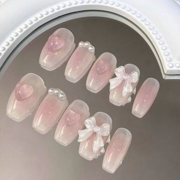 🎀台灣48H出貨🎀 手工 穿戴甲片 穿戴甲 學生短款腮紅蝴蝶結美甲貼片2022新款可拆卸純欲風