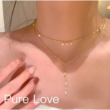 Pure Love樂芙 / 正韓 銀飾【S925純銀】N0984簡約通體純銀項鍊點點鋯石流蘇鎖骨鏈 短項鏈 / 二