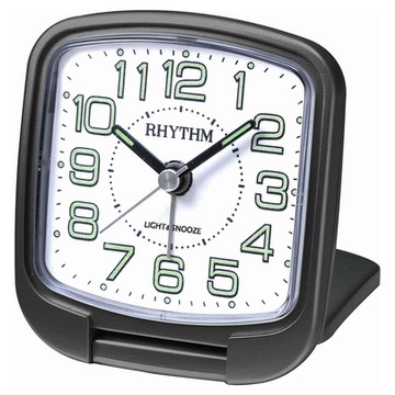 RHYTHM日本麗聲 超薄輕巧貪睡夜燈小鬧鐘-瑪瑙黑/7.6cm