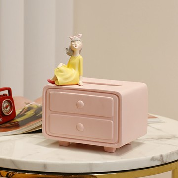 女孩紙巾盒收納擺件創意抽紙盒女生房間裝飾品北歐小眾家居工藝品