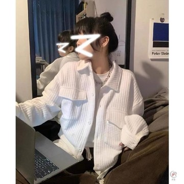 🎈流行女裝🎈春秋復古小衆設計感刺繡華夫格襯衫上衣女2023新款寬鬆長袖外套潮