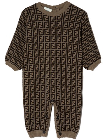 Fendi Kids - FF intarsia-knit romper - kids - Cotton/Cashmere/Wool - 24 - Brown