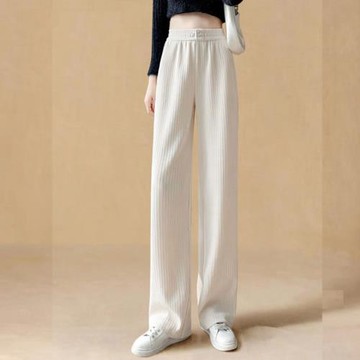 白色雪尼爾闊腿褲女春秋2025新款顯瘦休閑高腰垂感直筒高個子長褲