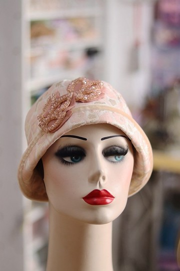 復古風格20年代粉色反折鐘形帽Cloche Hat