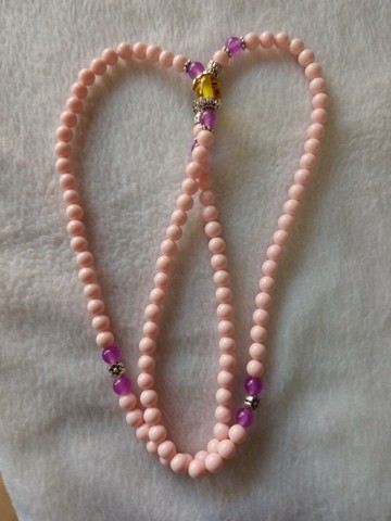 天然仿粉珊瑚  紫玉髓隔珠手鏈1入