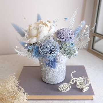 【乾燥花盆花】乾燥花/永生花/盆花/開幕盆栽/藍白色/送禮