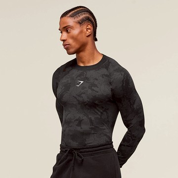 GYM 男士肌肉健身長袖襯衫彈性速乾舒適修身上衣,適合戶外運動訓練健身房