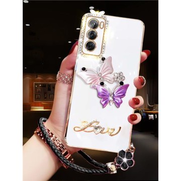 OPPOReno12手機殼網紅高級感女款鑲鉆軟殼Reno12Pro全包鏡頭防摔超薄保護套PJV110電鍍硅膠套PJW110高檔手繩