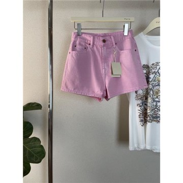 巨好看的粉！Mo新款高腰水洗粉牛仔短褲女全品相復古簡約顯瘦百搭