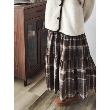 Codibook｜韓國 lipkko 羊毛格紋三層鬆緊長裙［預購］裙子 荷葉邊裙 女裝