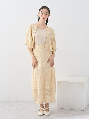 【SET ITEM】荷葉摺邊鏤空鉤織罩衫+ALINE剪裁長裙(01000525000) - earth music&ecology