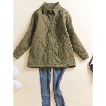 純棉夾棉襯衫女加厚長袖2024秋冬新款韓版洋氣百搭保暖薄棉衣外套