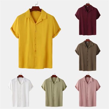 男士襯衫休閑短袖 Men's Solid Color Casual Short Sleeve Shirt