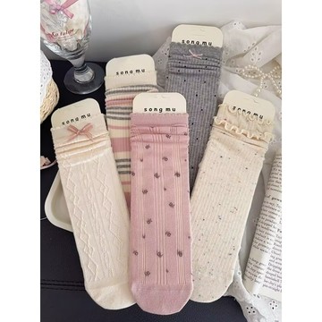 🎀免運臺灣有貨🎀夏薄款襪子女中筒襪夏季薄款堆堆襪透氣芭蕾風花邊女生無骨長襪 夏季女襪 薄款女襪 中筒女襪 堆堆女襪 女襪