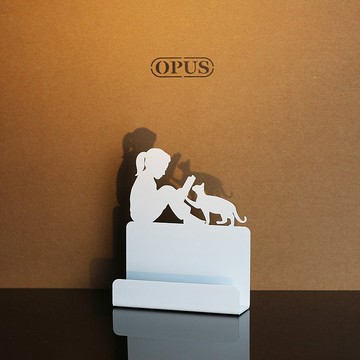 【OPUS東齊金工】歐式鐵藝名片座-閱讀女孩(白)/貓咪/女孩/生日禮
