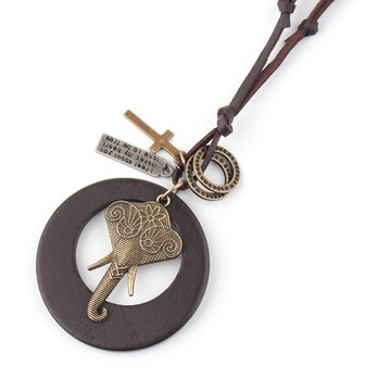 民族風吉祥大象鼻子性項鏈長款復古木質毛衣鏈吊墜潮女文藝吊墜