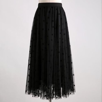 春夏新款大碼女裝a字大擺傘裙植絨網紗半身裙顯瘦中長款百褶沙裙