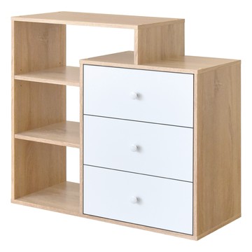 《HOPMA》三右抽三格收納櫃 台灣製造 三層櫃 書櫃 置物櫃 抽屜櫃 組合櫃 櫃子-淺橡(漂流)木配時尚白
