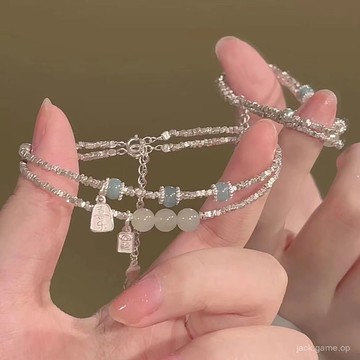s925純銀國風碎銀手鏈女輕奢平安喜樂玉髓手串珠高級感送女友閨蜜