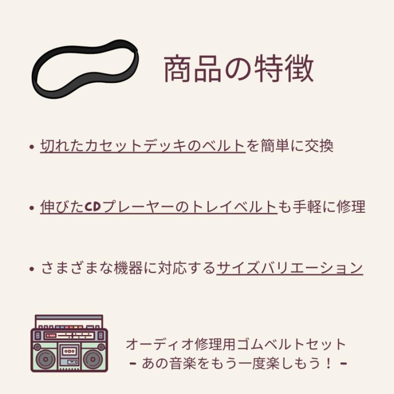 ゴムベルト オーディオ 修理 補修 cd dvd カセットデッキ ウォークマン シリーズ600個販売 角型 幅1mm 折径45〜125mm 45本越  | LINEショッピング