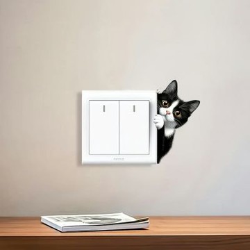 【MR.ZAKKA】創意壁貼-動物主題 可愛探頭黑白小花貓 兒童房布置 DIY可移式壁貼 無痕壁貼 牆貼