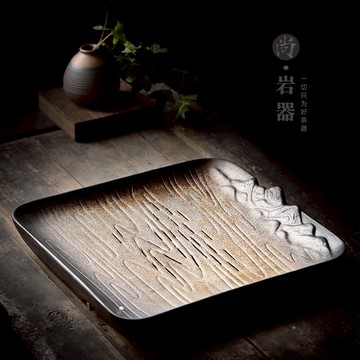 復古陶瓷茶盤家用瀝水茶臺茶托盤日式粗陶儲水式干泡盤帶排水管