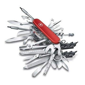 【Victorinox 瑞士維氏】瑞士刀 SWISS CHAMP XXL 大型袋裝刀 73用刀 91mm(1.6795.XXL)【墊腳石】