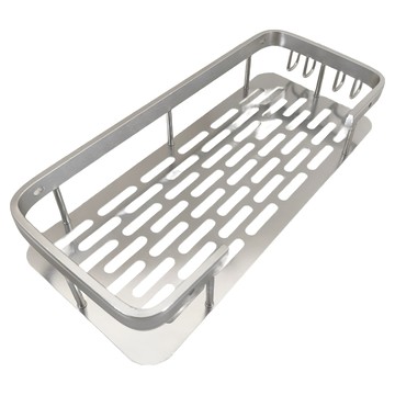 浴室置物架 四方架帶桿帶鉤-無痕黏貼  大  銀色  1組