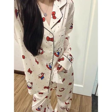 2025新款HelloKitty睡衣女春秋季夏冰絲長袖卡通甜美高級感家居服