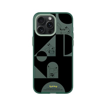 iPhone 15 Pro Max Clear 憂墨綠 - 寶可夢 Pokemon - 皮卡丘與積木-黑白版