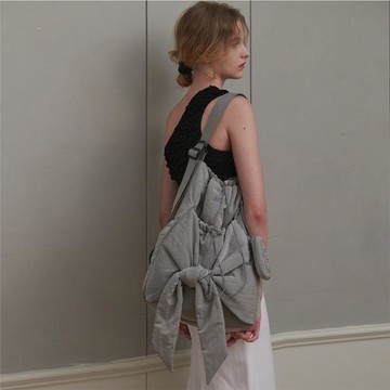 韓國設計師品牌 24冬季新款 系帶休閑隨意雙肩包單肩包防潑水背包