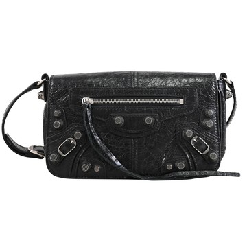 BALENCIAGA 巴黎世家 781911 Le Cagole 鉚釘小羊皮翻蓋斜背小包.黑