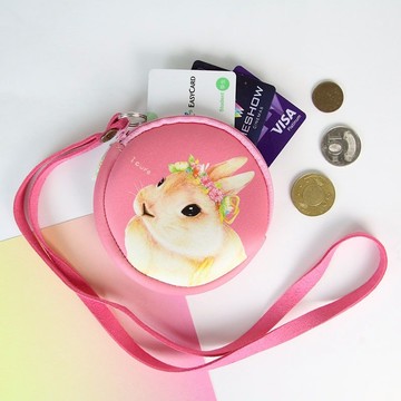 i money 粉紅 頸繩零錢包 手繪風 - H6.田園兔兔 兔子