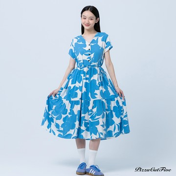 [兩件1580｜涼感洋裝]大花朵短袖綁帶洋裝 PizzaCutFive PCF252485045