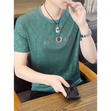 夏季短袖t恤男潮牌冰絲半袖速干體恤男士圓領高端歐貨燙鉆上衣服