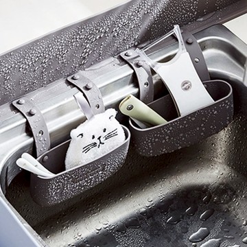 廚房水槽用矽膠瀝水收納掛籃-3入-多色可選 藍
