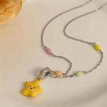 ANGEL 甜美笑臉少女星星女款項鍊(黃色)