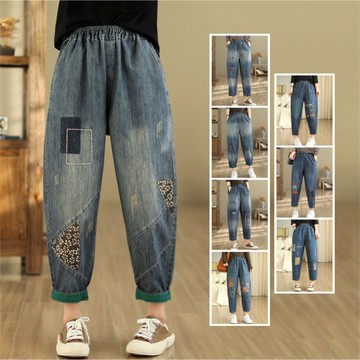 ＊ORead＊韓版刺繡文藝範八分寬鬆牛仔褲(多款M~XL)