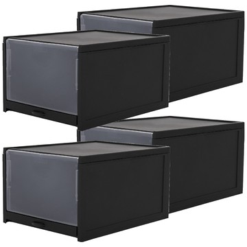 FAmILyLIFE 生活 超耐重自動掀蓋組合式鞋盒 升級加大款  夜幕黑 BK  4個