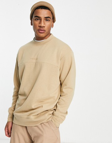 Selected Homme oversized crew neck sweat with logo in beige-Neutral