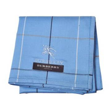 BURBERRY 經典淺藍色格紋戰馬字母圖騰刺繡LOGO帕領巾(48CM)