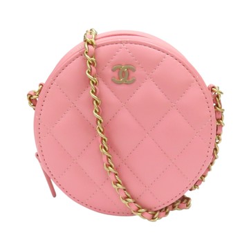 【二手名牌BRAND OFF】CHANEL 香奈兒 粉色 羊皮 菱格紋 MINI 元餅包 肩背包