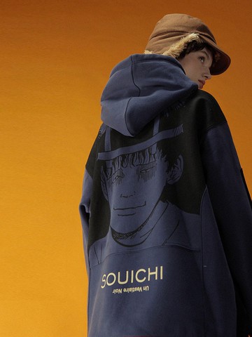 UNVESNO×伊藤潤二聯名款 潮牌寬松加絨情侶款連帽衛衣男SWS-1183