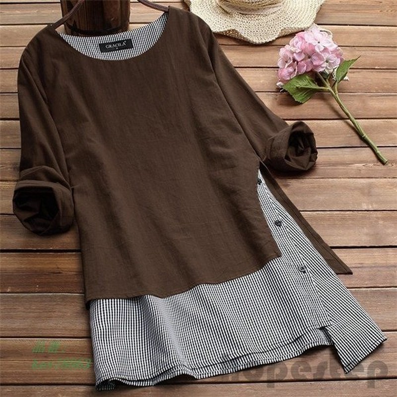 ワンピース レディース 40代 シャツワンピース 長袖 ロングシャツ 大きいサイズ ゆったり 春 フェイクレイヤード トップス リネンシャツ チュニック 春コーデ 通販 Lineポイント最大get Lineショッピング