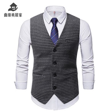 2025秋冬新款坎肩馬夾男千鳥格單排扣 雞心領男士休閑馬甲外套Q9/15